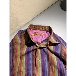 Robert Graham Button Up Shirt Mens Medium Multicolor Striped Flip Cuff